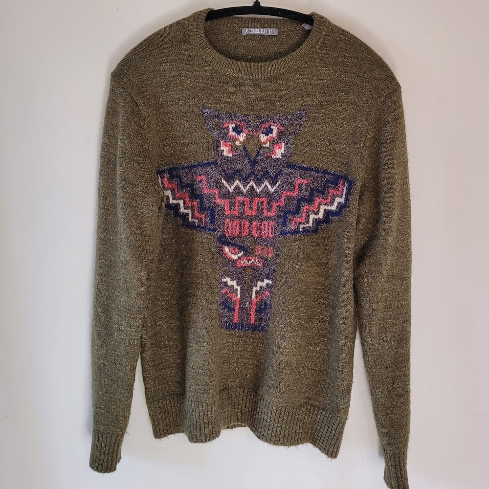 Michael Bastian intarsia totem pole sweater crewneck - S